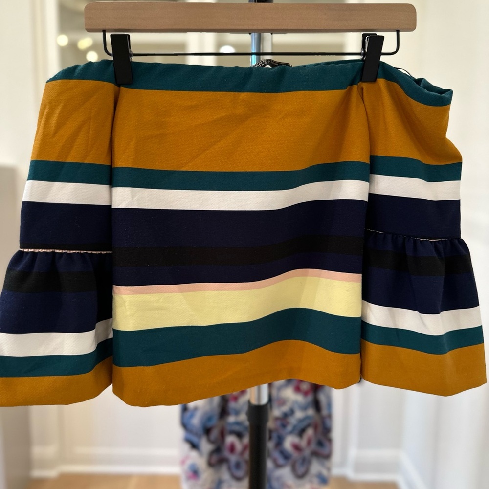 Trafaluc by Zara Off-the-Shoulder Multicolor Striped Blouse
